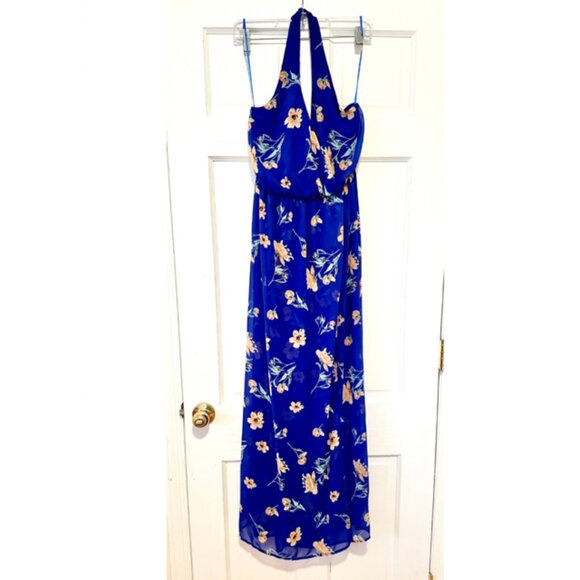 Sienna Sky Blue Long Floral Halter Maxi Dress - Picture 3 of 8